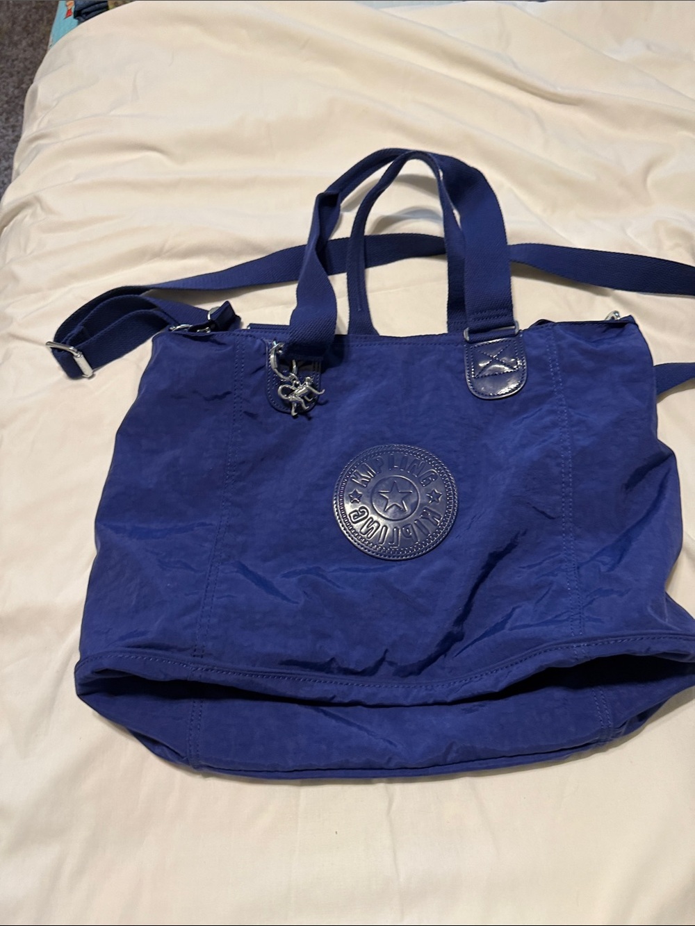 Kipling Royal Blue Nylon Tote with Detachable Strap